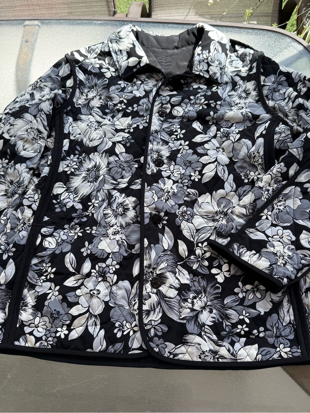 Susan Graver Reversible Black & White Floral Quilted Jacket